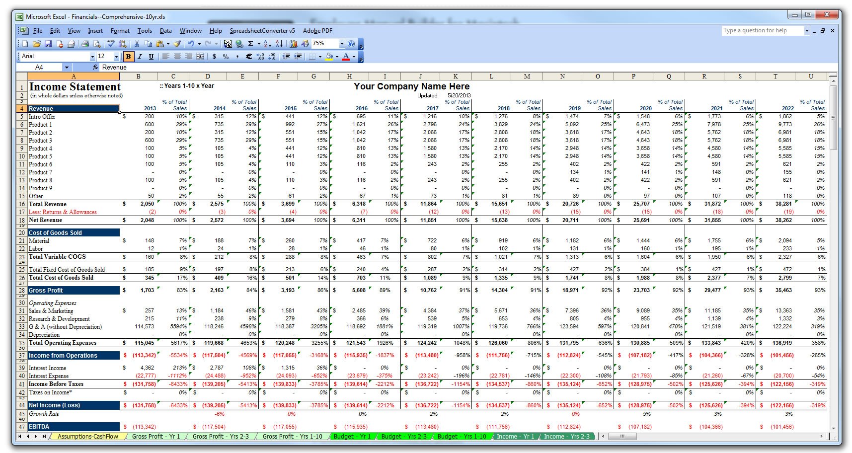 financial plan template for startup business Regarding Business Plan Excel Template Free Download