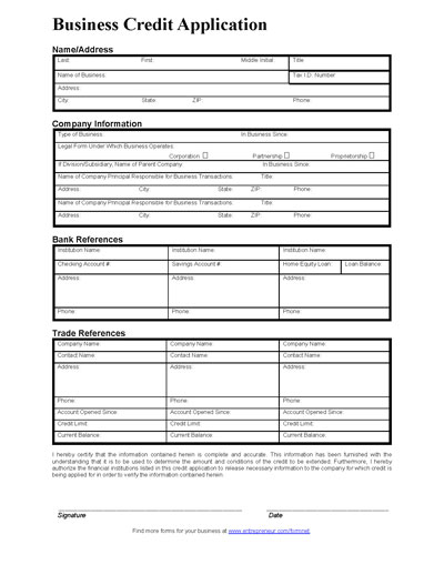 Free Business Credit Application Free Business Credit Application