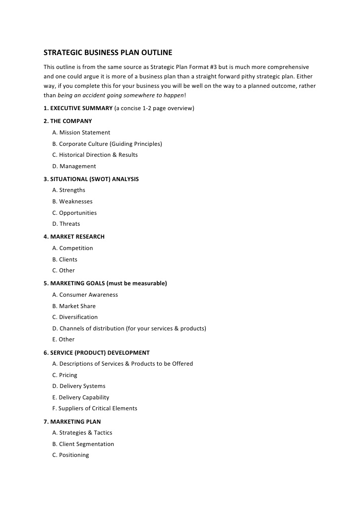 Business Plan Outline Business Plan Outline