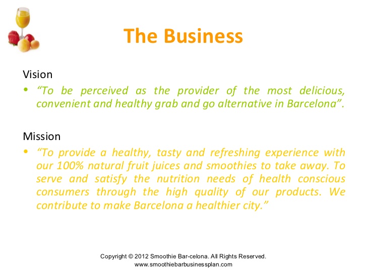 vision in business plan example food